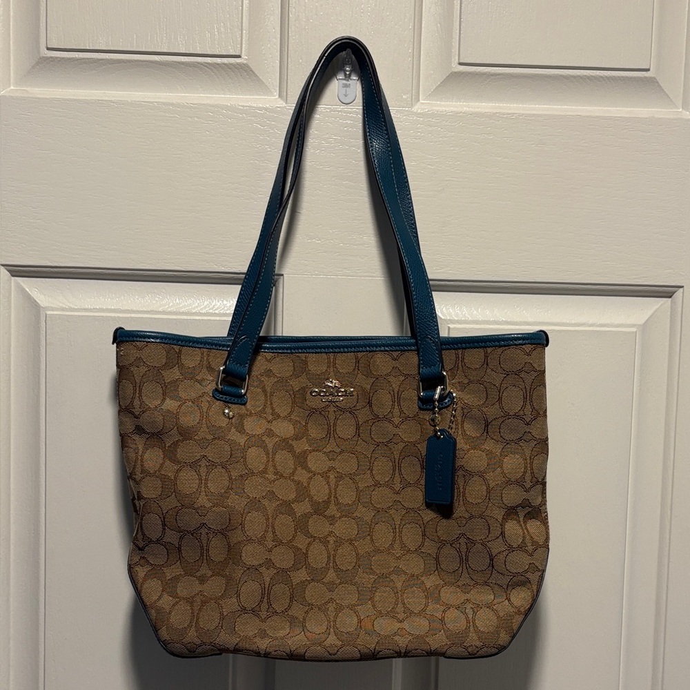 Coach Tan and Teal Shoulder Bag